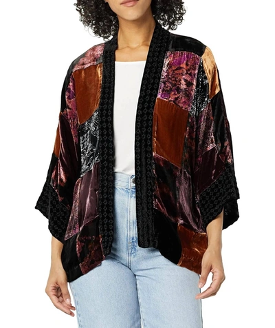Shop Johnny Was Patchwork Velvet Cropped Kimono In Multi In Red