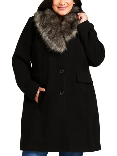 Shop Avenue Plus Womens Woven Long Sleeves Long Coat In Black