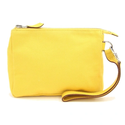 Shop Hermes Cotton Clutch Bag () In Yellow