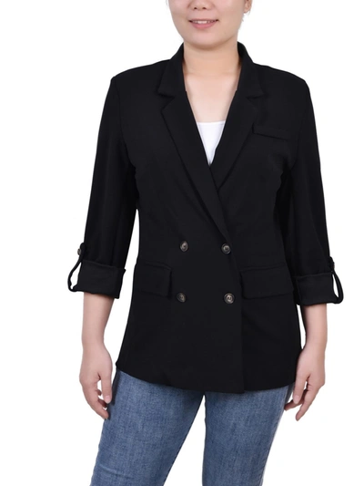 Shop Ny Collection Petites Womens Knit Long Sleeves Two-button Blazer In Black