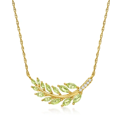 Ross-simons Peridot Leaf Necklace With Diamond Accents In 18kt Gold Over Sterling In Multi