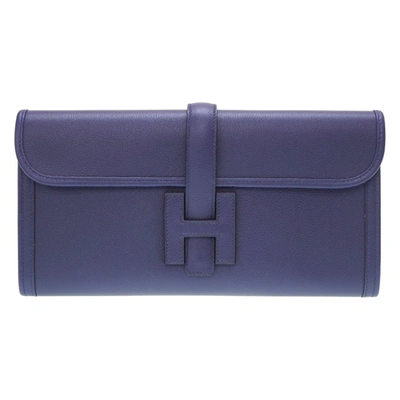 Shop Hermes Jige Leather Clutch Bag () In Purple