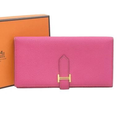 Shop Hermes Béarn Leather Wallet () In Pink