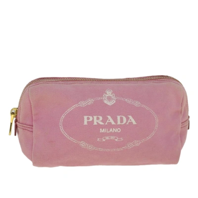 Shop Prada Canvas Clutch Bag () In Pink