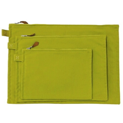 Shop Hermes Bora Bora Cotton Clutch Bag () In Green