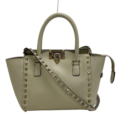 Shop Valentino Rockstud Leather Shoulder Bag () In Beige