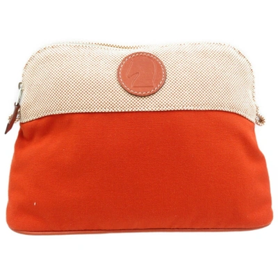 Shop Hermes Bolide Cotton Clutch Bag () In Silver