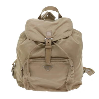 Shop Prada Tessuto Synthetic Backpack Bag () In Beige