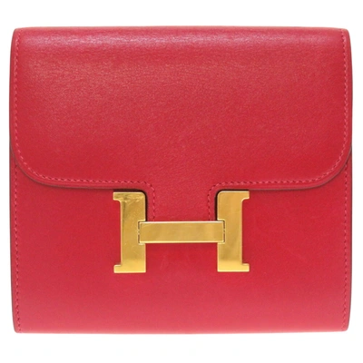Shop Hermes Constance Leather Wallet () In Red