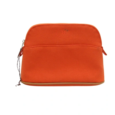 Shop Hermes Bolide Cotton Clutch Bag () In Orange