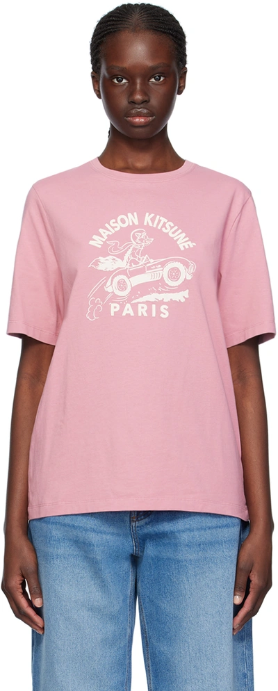 Shop Maison Kitsuné Pink Racing Fox T-shirt In P625 Rosebud