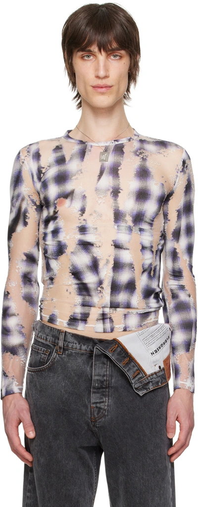 Y/project Check-pattern Long-sleeve T-shirt In Blue Print