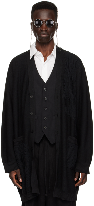 Shop Yohji Yamamoto Black Distressed Cardigan In 2 Black