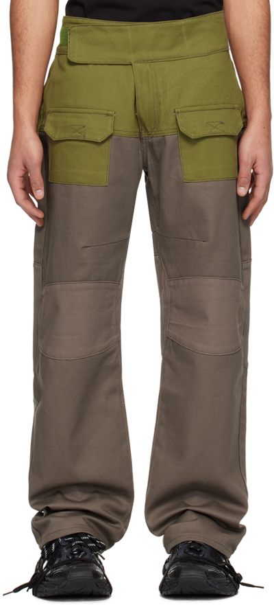 Shop Raga Malak Khaki & Gray Velcro Jeans In Grey/army Green