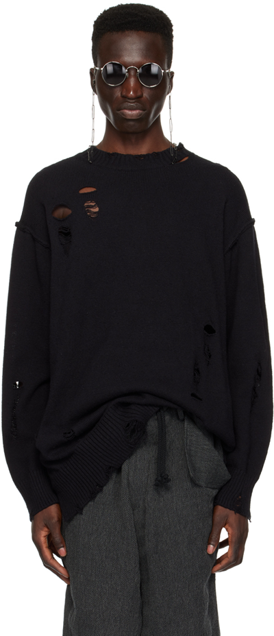 Shop Yohji Yamamoto Black Distressed Sweater In 2 Black