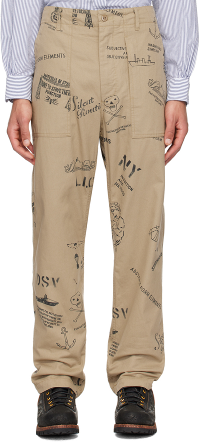 Shop Engineered Garments Khaki Fatigue Trousers In Ct268 Khaki Graffiti