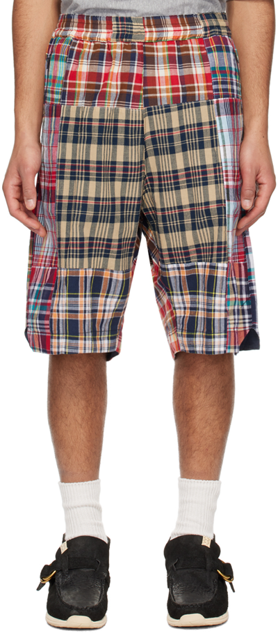 Shop Engineered Garments Multicolor Patchwork Shorts In Sw014 B - Navy Squar