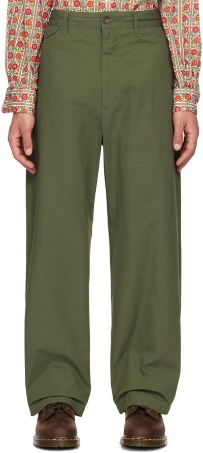Shop Engineered Garments Khaki Officer Trousers In Ct010 Olive Cotton R