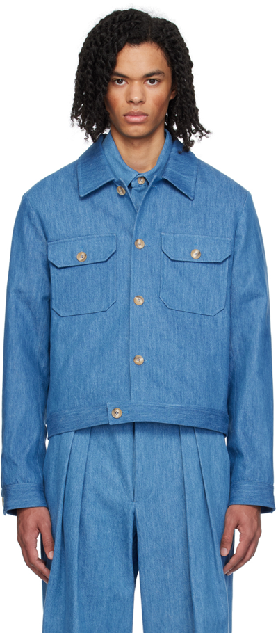 Shop King & Tuckfield Blue Collared Denim Jacket In Washed Denim