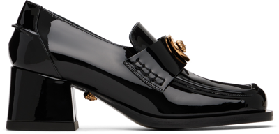 Versace Alia Patent Loafer High Heels With Square Head In 1b00v-black-gold