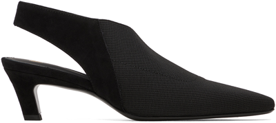 Shop Totême Black 'the Mid Heel Elastic Slingback' Heels In 001 Black
