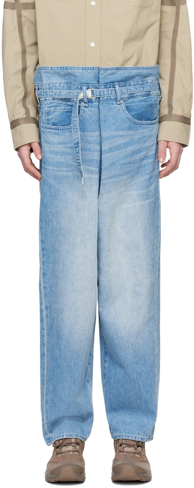 Shop Meanswhile Blue Wrap Jeans In Indigo