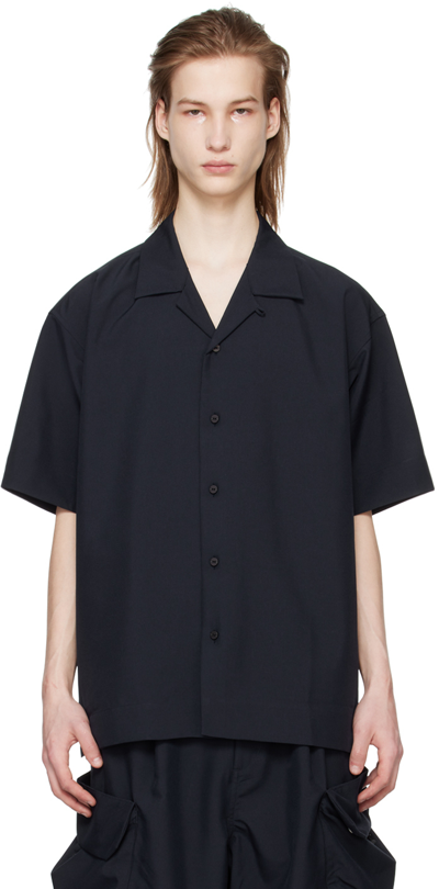 Shop Meanswhile Navy Side Slit Shirt