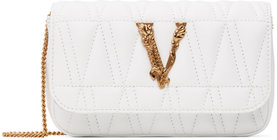 Shop Versace White Virtus Mini Shoulder Bag In 6w17v-optical White
