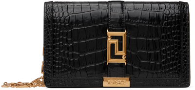 Shop Versace Black Greca Goddess Mini Bag In 1x00v Gold