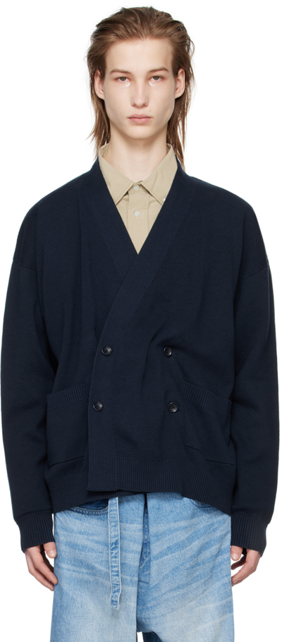 Shop Meanswhile Navy Double-breasted Cardigan
