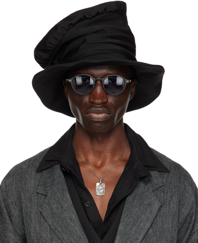 Shop Yohji Yamamoto Black Gabardine High Crown Hat In 2 Black