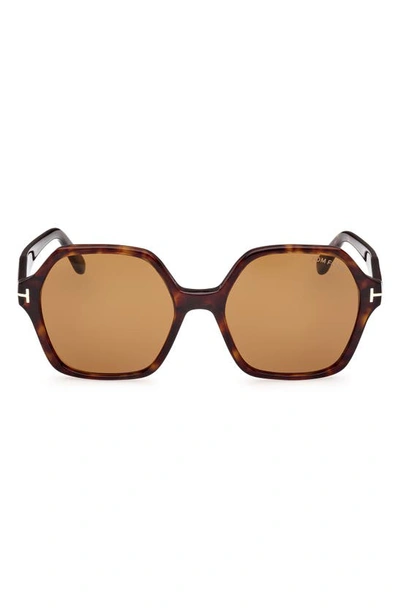 Tom Ford Romy 56mm Polarized Geometric Sunglasses In Shiny Dark Havana / Brown