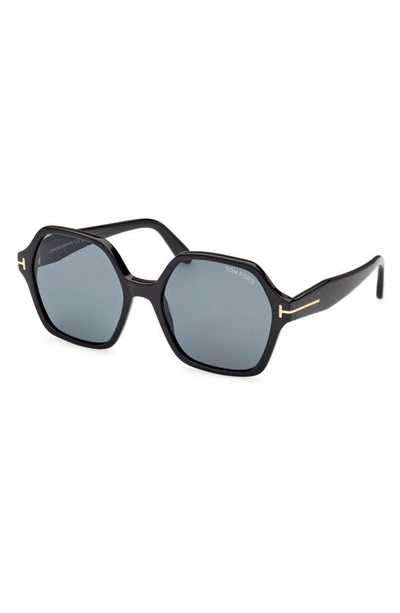 Tom Ford Romy 56mm Polarized Geometric Sunglasses In Black