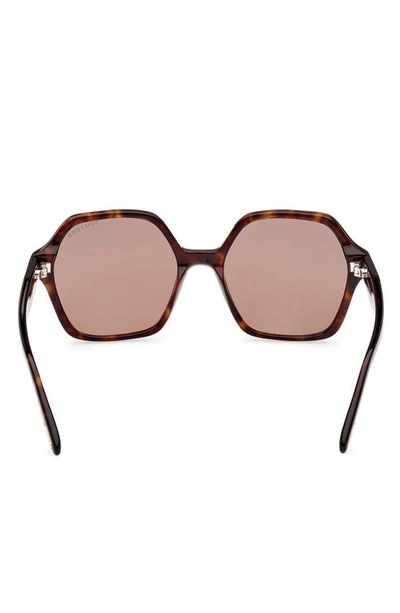 Tom Ford Romy 56mm Polarized Geometric Sunglasses In Shiny Dark Havana / Brown
