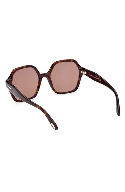 Tom Ford Romy 56mm Polarized Geometric Sunglasses In Shiny Dark Havana / Brown