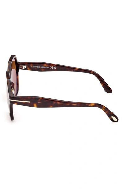 Tom Ford Romy 56mm Polarized Geometric Sunglasses In Shiny Dark Havana / Brown