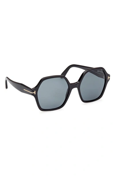 Shop Tom Ford Romy 56mm Polarized Geometric Sunglasses In Shiny Black / Blue