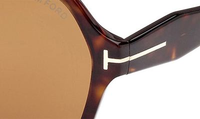 Tom Ford Romy 56mm Polarized Geometric Sunglasses In Shiny Dark Havana / Brown