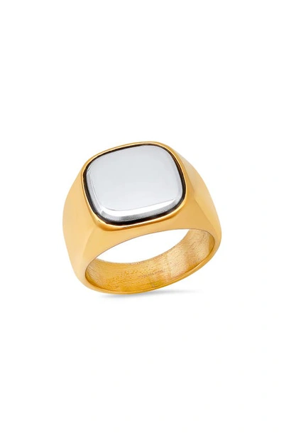 Shop Hmy Jewelry Signet Ring In Silver/ Gold