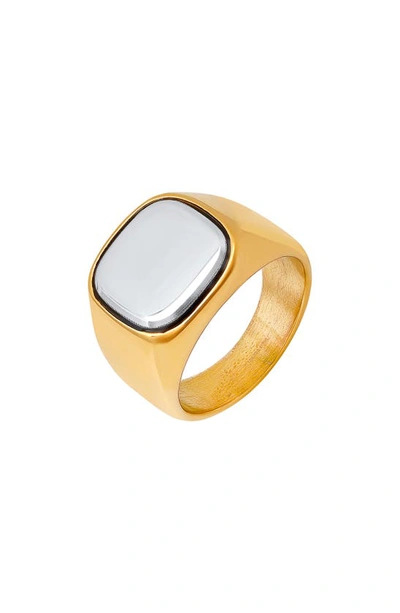 Shop Hmy Jewelry Signet Ring In Silver/ Gold
