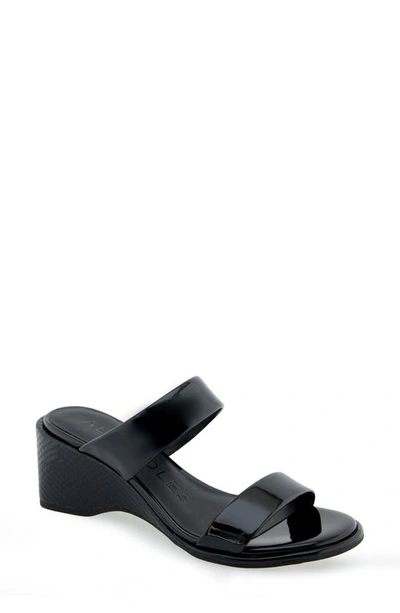 Shop Aerosoles Norine Snake Embossed Sandal In Black Patent Pu