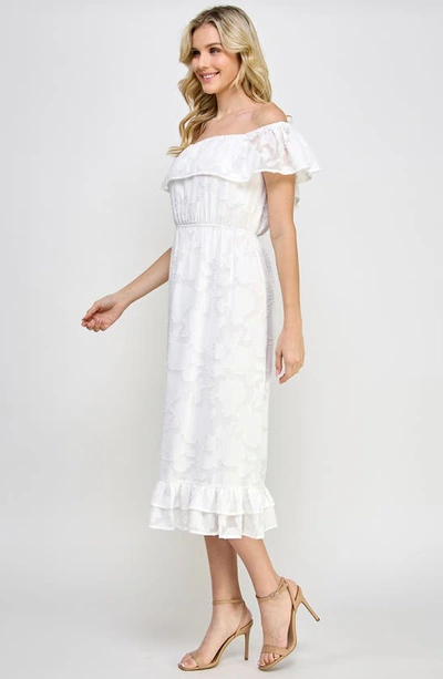 Shop Koko + Mason Off The Shoulder Floral Jacquard Midi Dress In White