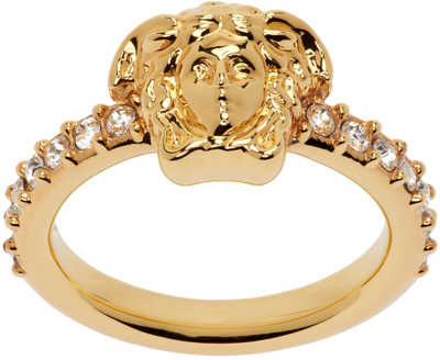 Shop Versace Gold 'la Medusa' Ring In  Gold-crystal