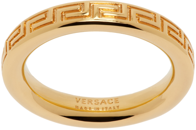 Shop Versace Gold Engraved Greek Key Ring In 3j000 Gold
