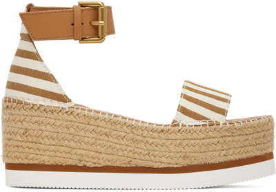 Shop See By Chloé Tan & White Glyn Espadrilles Sandals In 221-tan