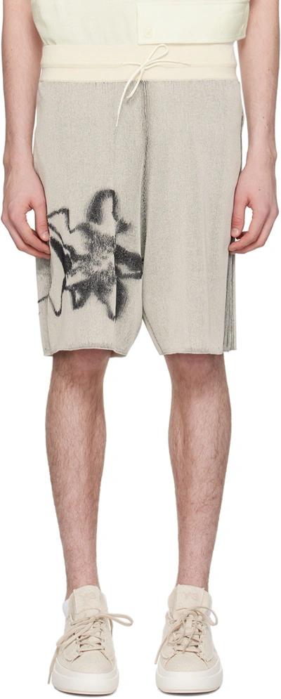 Shop Y-3 Off-white Graphic Shorts In Off White/black