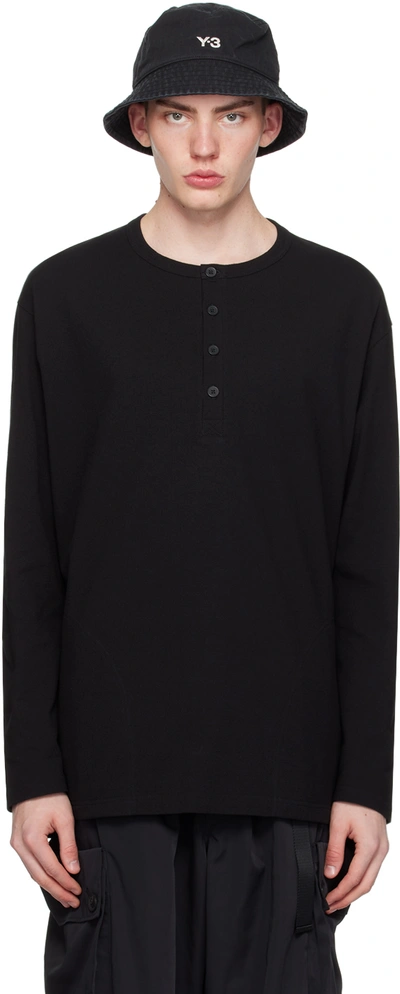 Shop Y-3 Black Buttoned Long Sleeve T-shirt