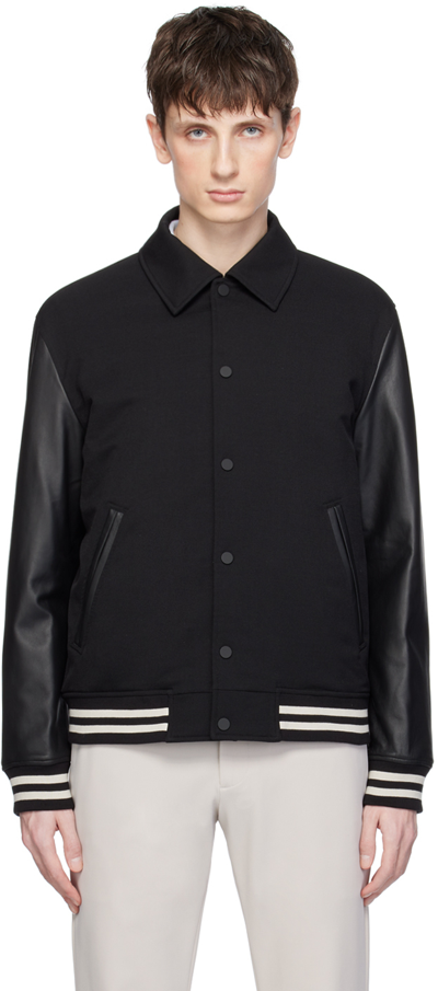 Theory Black Spread Collar Bomber Jacket In Black