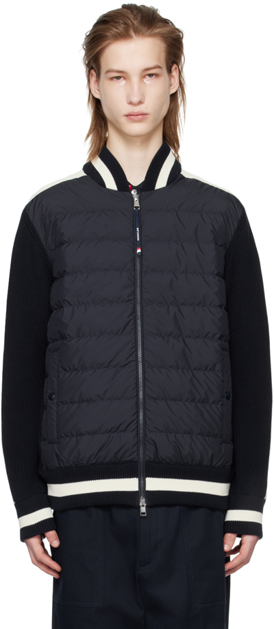 Shop Moncler Navy Quilted Down Cardigan In Dark Navy Blue 778