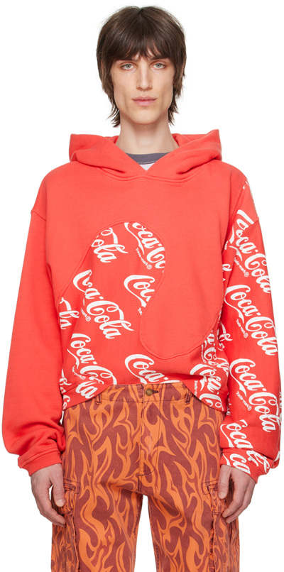 Erl Men Coca Cola Swirl Hoodie Knit In Red